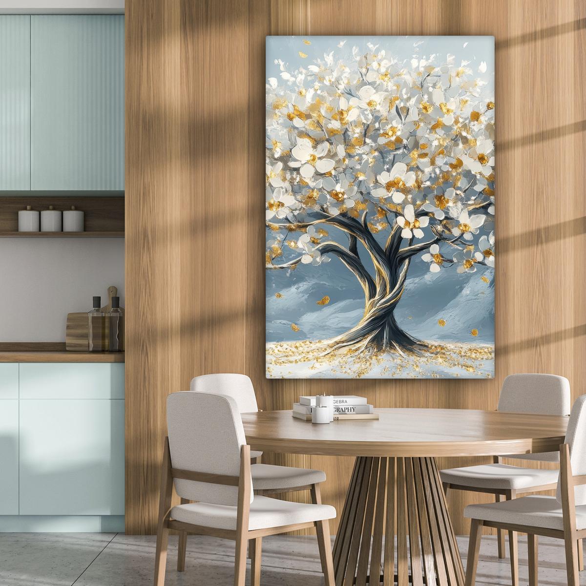 LEINWANDBILD Baum - Winter - Baum des Lebens - Modern - Gold Deko XXL 80x120 cm - Goldfarben, Textil (80/120cm) - MuchoWow