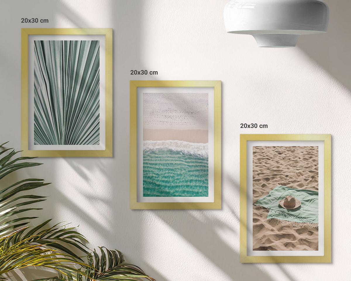 BILDER SET 3er Set - 20x30 cm Goldrahmen - Urlaubsblick Strand Meer - Goldfarben, Kunststoff (20/30cm) - TULUP