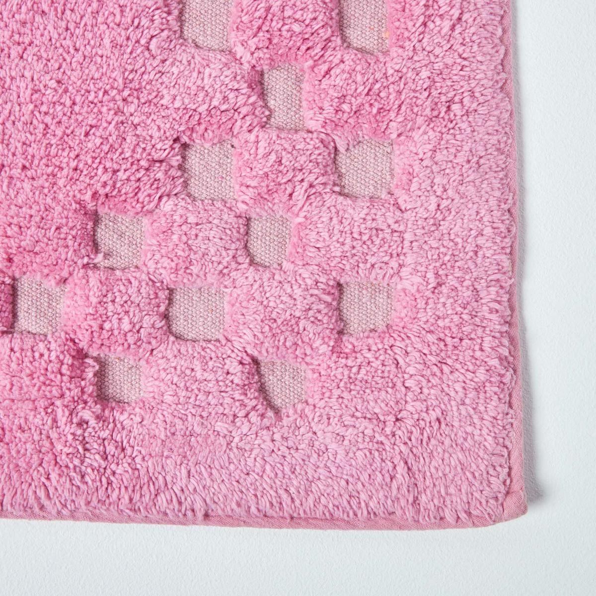 BADEMATTE 45/75 cm Karo-Bordüre, Baumwolle - Pink, Textil (45/75cm) - Homescapes