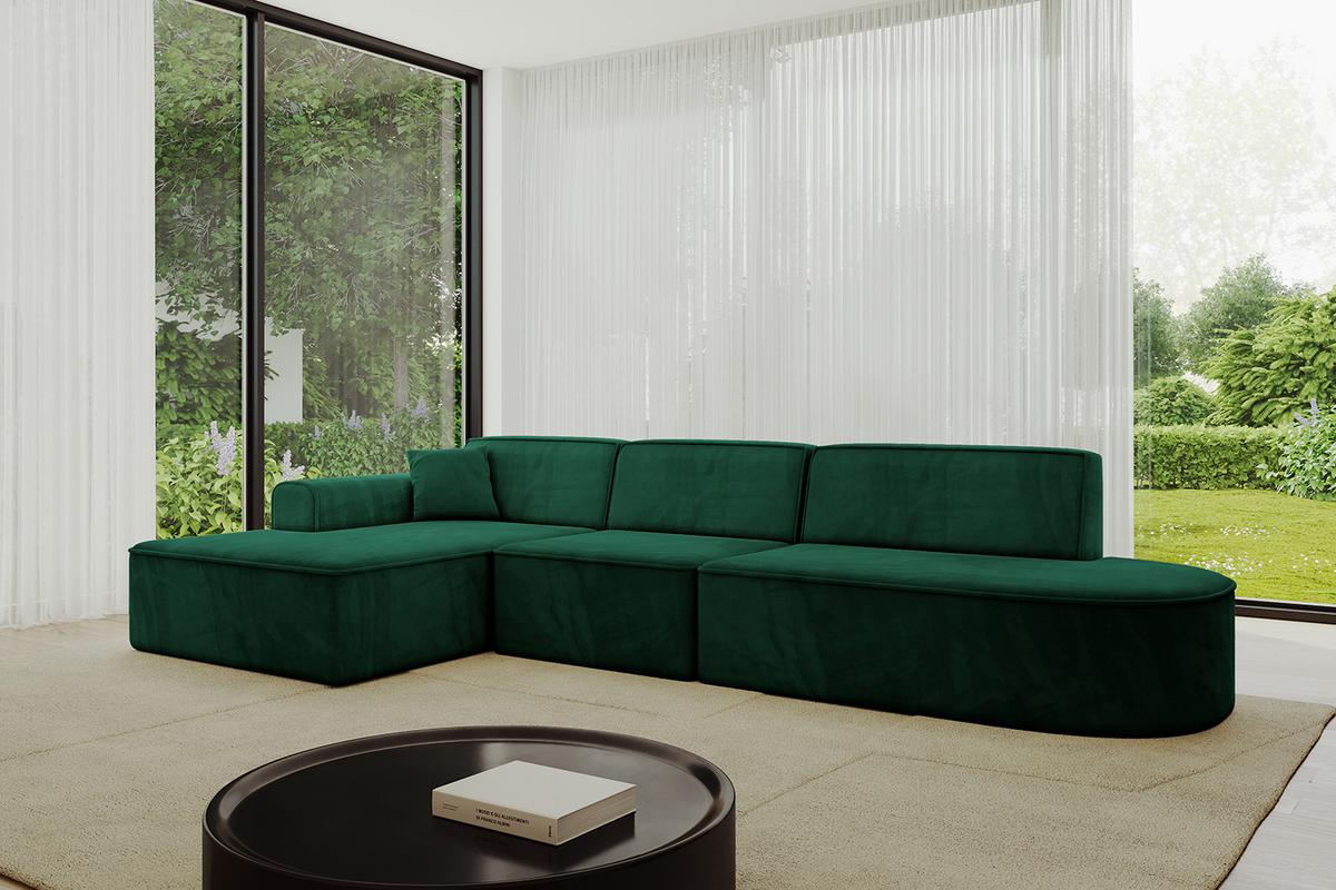 ECKSOFA Ottomane Links IREA-L2-v3 - 327x165x77 cm Grün - Dunkelgrün, Holzwerkstoff/Textil (327/165cm) - ALTDECOR
