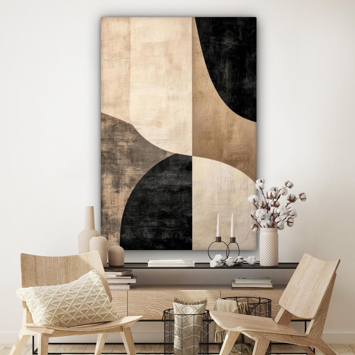 LEINWANDBILD Abstrakt - Flugzeuge - Schwarz - Rund Deko Groß 90x140 cm - Beige, Textil (90/140cm) - MuchoWow