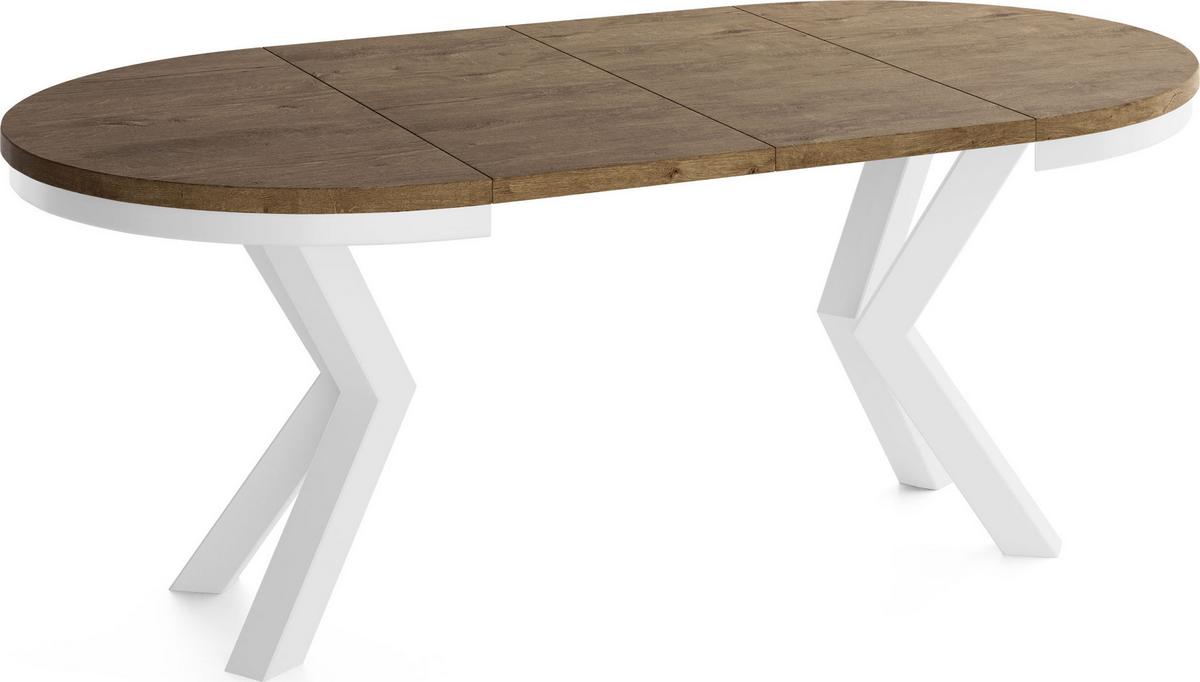 ESSTISCH Clara Weiß runder ausziehbarer, Lefkas Eiche 100-180/100/76 cm - Alteiche/Weiß, Holzwerkstoff/Metall (100/176/76cm) - WFL GROUP