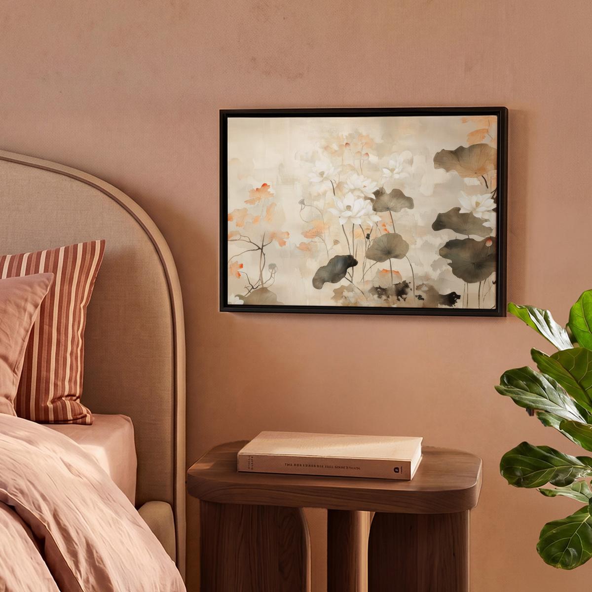 LEINWAND Bilder mit Rahmen - Blumen - Japandi - Wabi sabi - 40x30 - Sandfarben, Textil (40/30cm) - MuchoWow