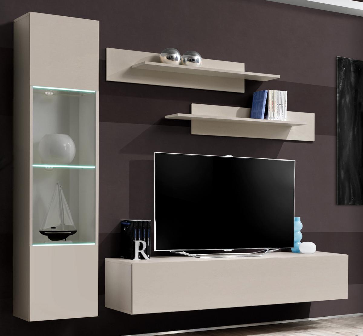 WOHNWAND Kaschmir 210 cm 4-teilig hängend, Schrwankwand mit LED-Beleuchtung - Kaschmir, Glas/Holzwerkstoff (210/170/40cm) - Inn.Furn