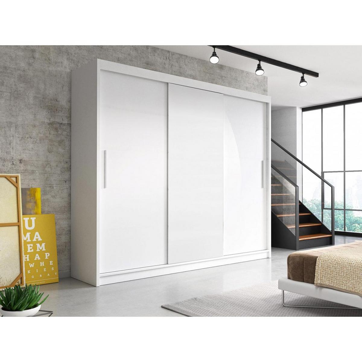 SCHWEBETÜRENSCHRANK Alba ohne Spiegel Weiß/Weiß + LED-Beleuchtung 250 cm - Alufarben/Weiß, Holzwerkstoff/Metall (250/218/61cm) - imoebel24