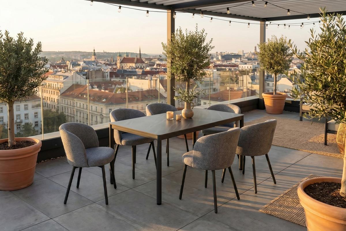 GARTEN-ESSGRUPPE INDUS 7ER SET Grau Keramik, Flachgewebe - Grau, Keramik - KAWOLA