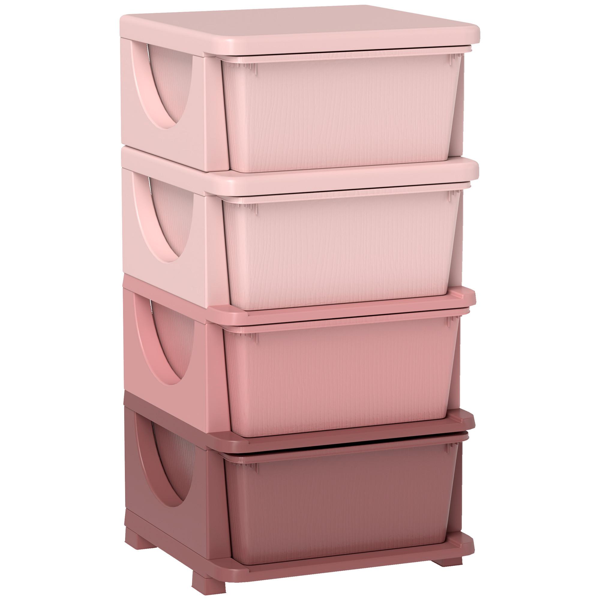 AUFBEWAHRUNGSBOXEN für Kinder, 4 große Schubladen, Kunststoff, Rosa - Rosa, Kunststoff (37/76/37cm) - HOMCOM