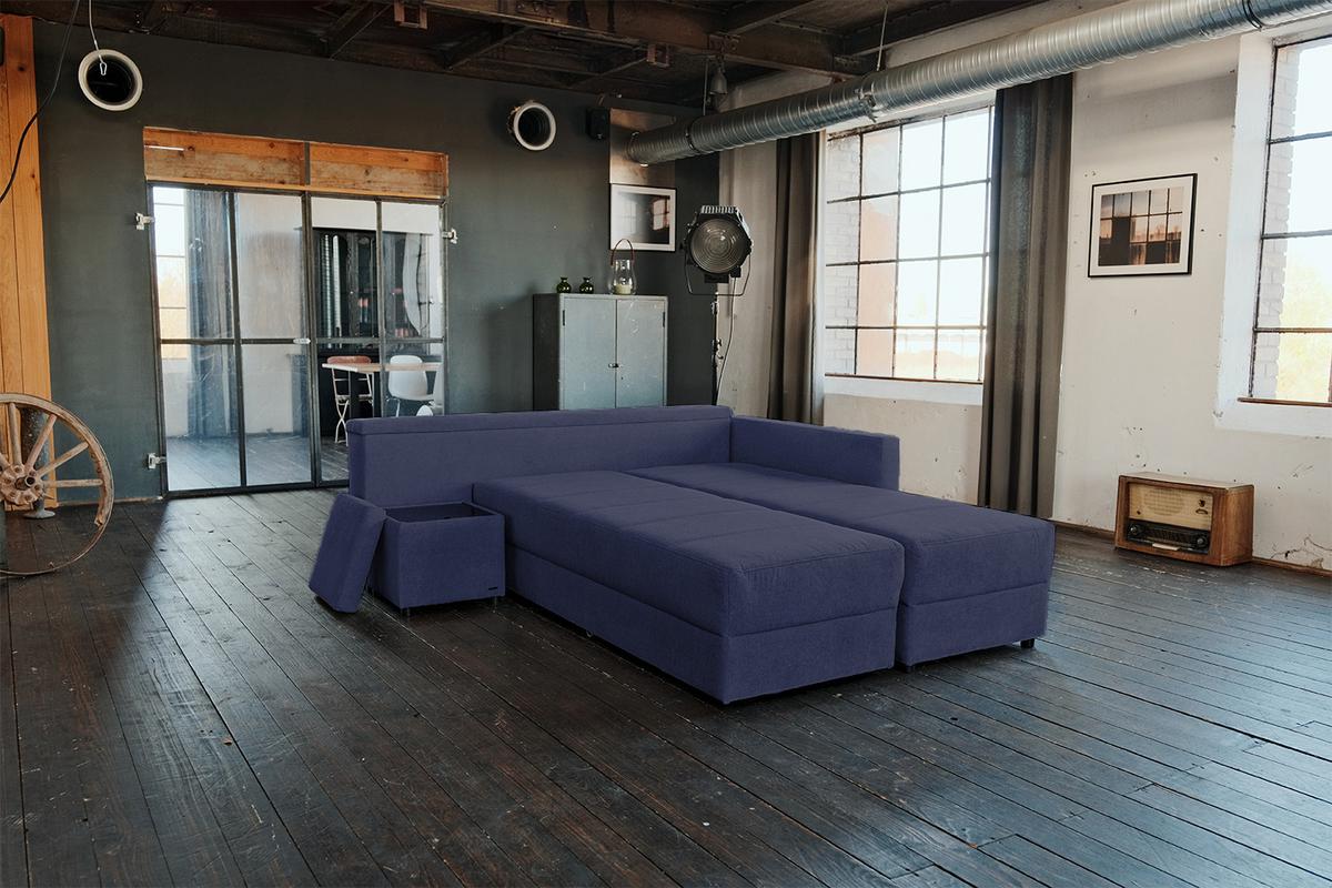 SCHLAFSOFA IDA Blau Webstoff Mit Schlaffunktion - Blau/Schwarz, Textil (287/229cm) - KAWOLA