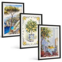 BILDER SET 3er Set - 40x60 cm Schwarzer Rahmen - Blick auf das Meer aus Zitronenbäumen - Schwarz, Kunststoff (40/60cm) - TULUP