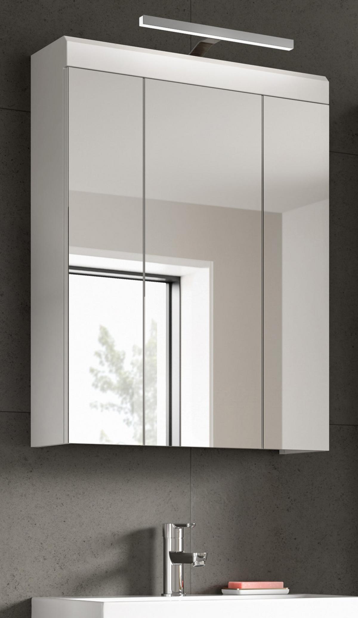 SPIEGELSCHRANK weiß Hochglanz 60 cm, Badschrank 3-türig - Weiß Hochglanz/Silberfarben, Glas/Holzwerkstoff (60/79/18cm) - Inn.Furn