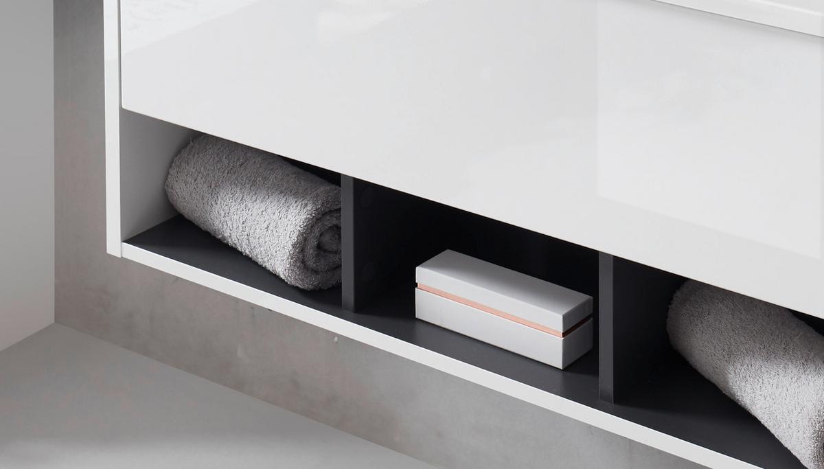 WASCHBECKENUNTERSCHRANK mit Waschbecken weiß Hochglanz, grau 100 cm - Weiß Hochglanz/Grau, Holzwerkstoff (100/44/47cm) - Furn.Design