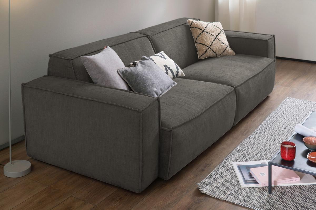 SITZGRUPPE SAMU Grau Webstoff (2er-Set) - Schwarz/Grau, Kunststoff/Textil (256/72/106cm) - KAWOLA