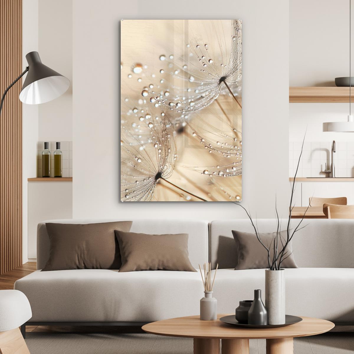 ACRYLGLASBILD Löwenzahn - Abstrakt - Natur - Beige 80x120 cm - Braun, Glas (80/120cm) - MuchoWow
