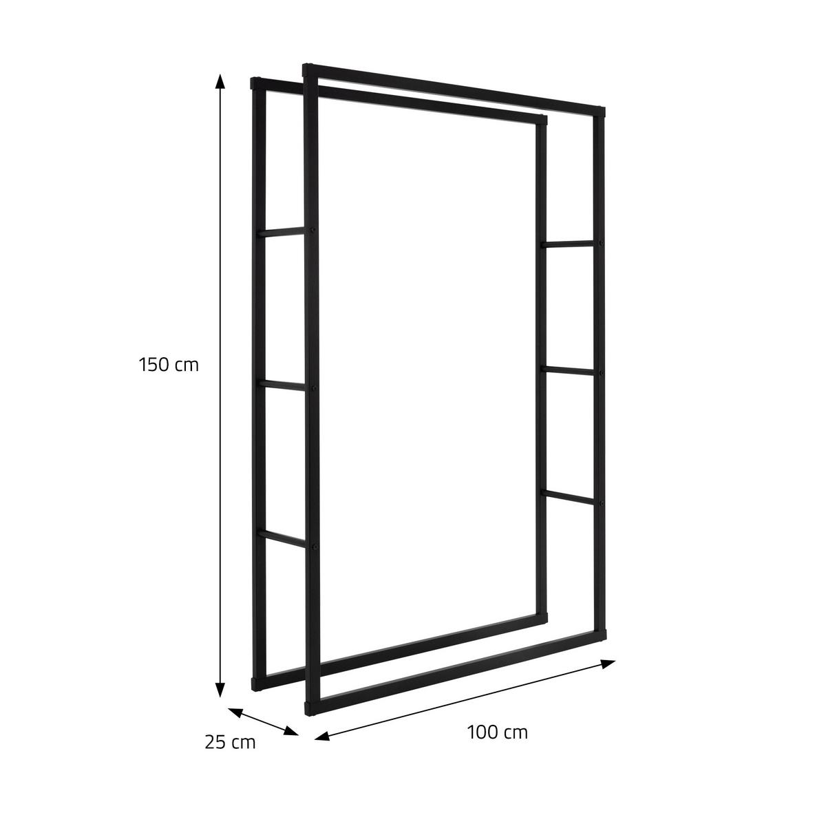 KAMINHOLZREGAL 100x150x25 cm rechteckig Schwarz aus Metall Innen/Außen - Schwarz, Metall (25/150/100cm) - ML-DESIGN
