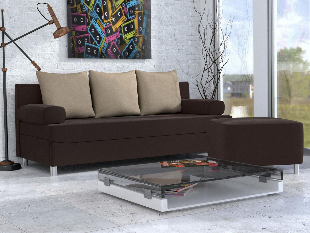 SCHLAFSOFA Dover mit Polsterhocker - Chromfarben/Braun, Holz/Kunststoff (192/86/80cm) - MIRJAN24