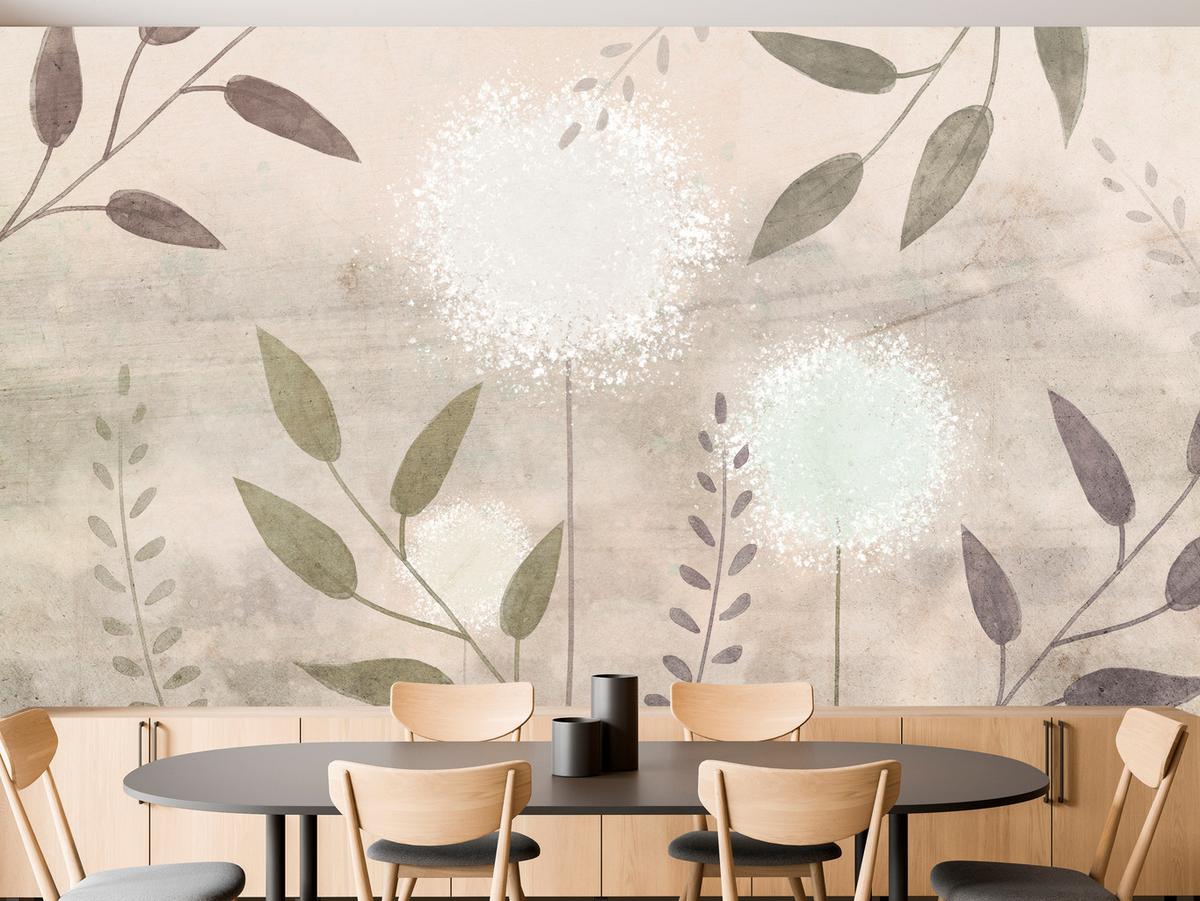 FOTOTAPETE Löwenzahn Blätter Retro 300x210 - Beige/Braun, Papier (300/210cm) - Muralo