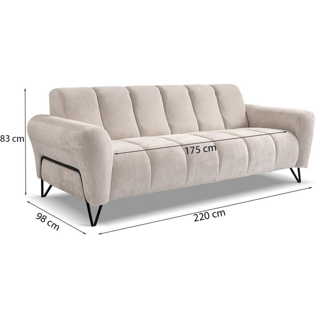 3-SITZER SOFA Volare mit Metallbeinen hellgrau - Hellgrau/Schwarz, Textil/Metall (220/83/98cm) - Beautysofa