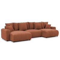 WOHNLANDSCHAFT Calma mit Schlaffunktion und Bettkasten im Bumpy-Design aus weichem Terrakotta Plüschcord - Beige/Terracotta, Holz/Textil (336/88/140cm) - S-Style