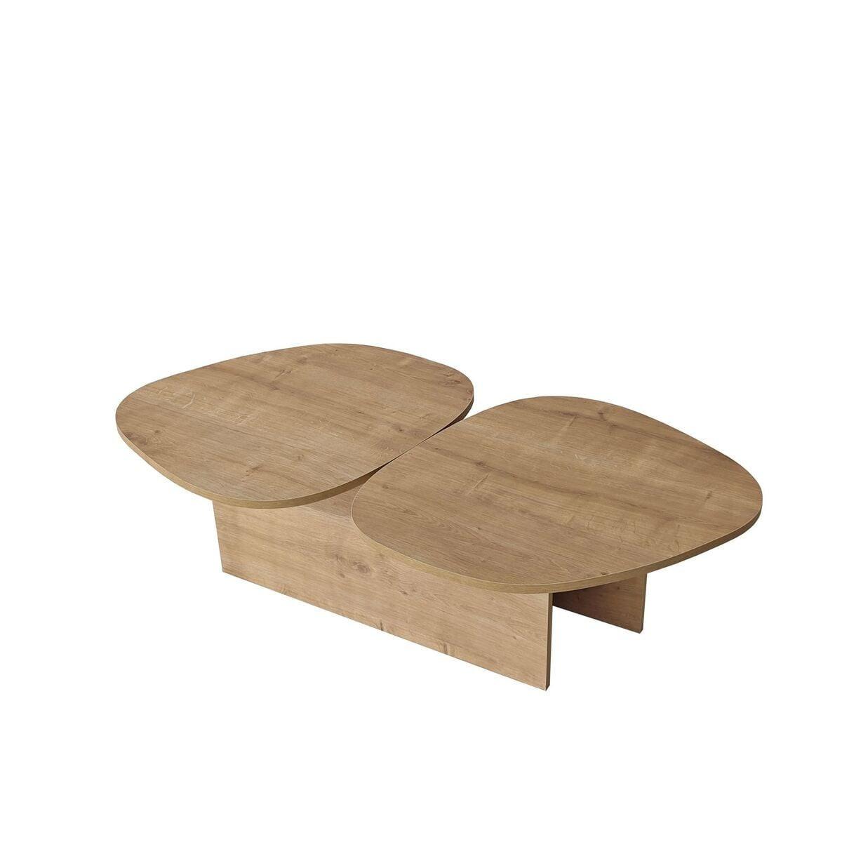 COUCHTISCH mit doppelter Platte in organischer Form 125/60/38 cm - Eichefarben, Holzwerkstoff (10/60/38cm) - Calicosy