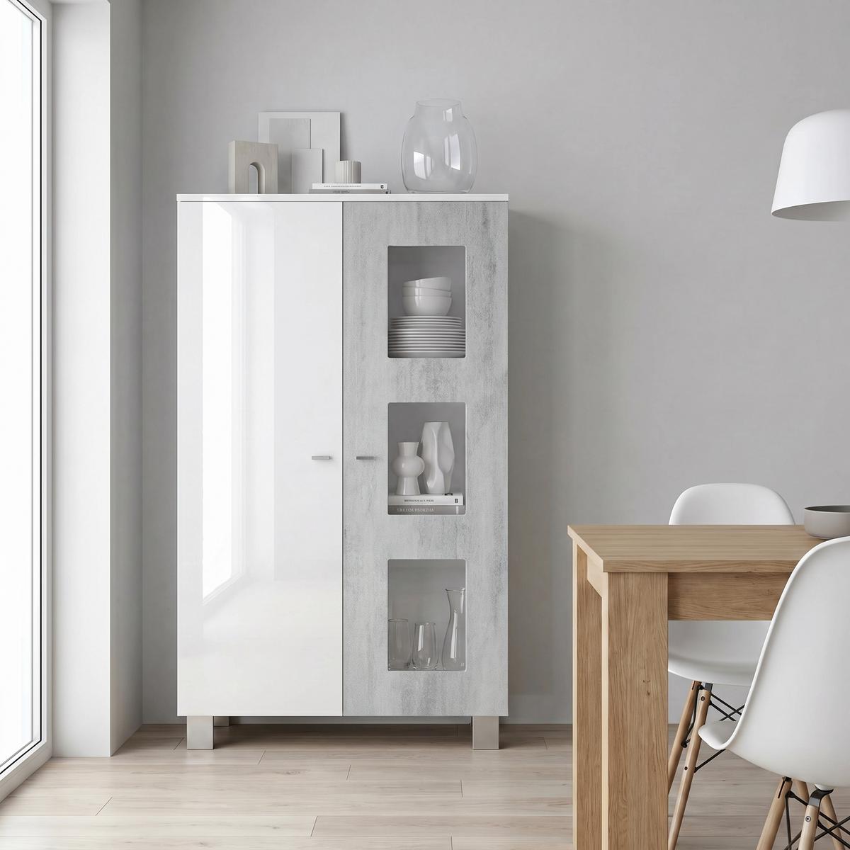VITRINE Denjo Tür in Beton Oxid Optik - Hellgrau, Holzwerkstoff (71/129/35cm) - Vladon