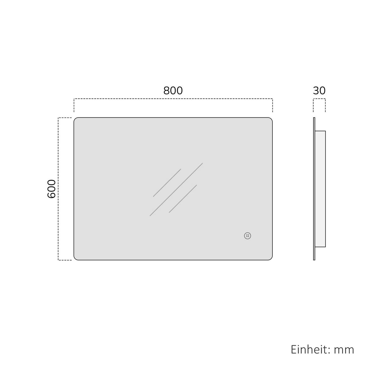 BADSPIEGEL LED abgerundet 3 Farbtemperaturen Touch-Schalter 80/60 cm - Transparent, Glas (80/60/3cm) - EMKE