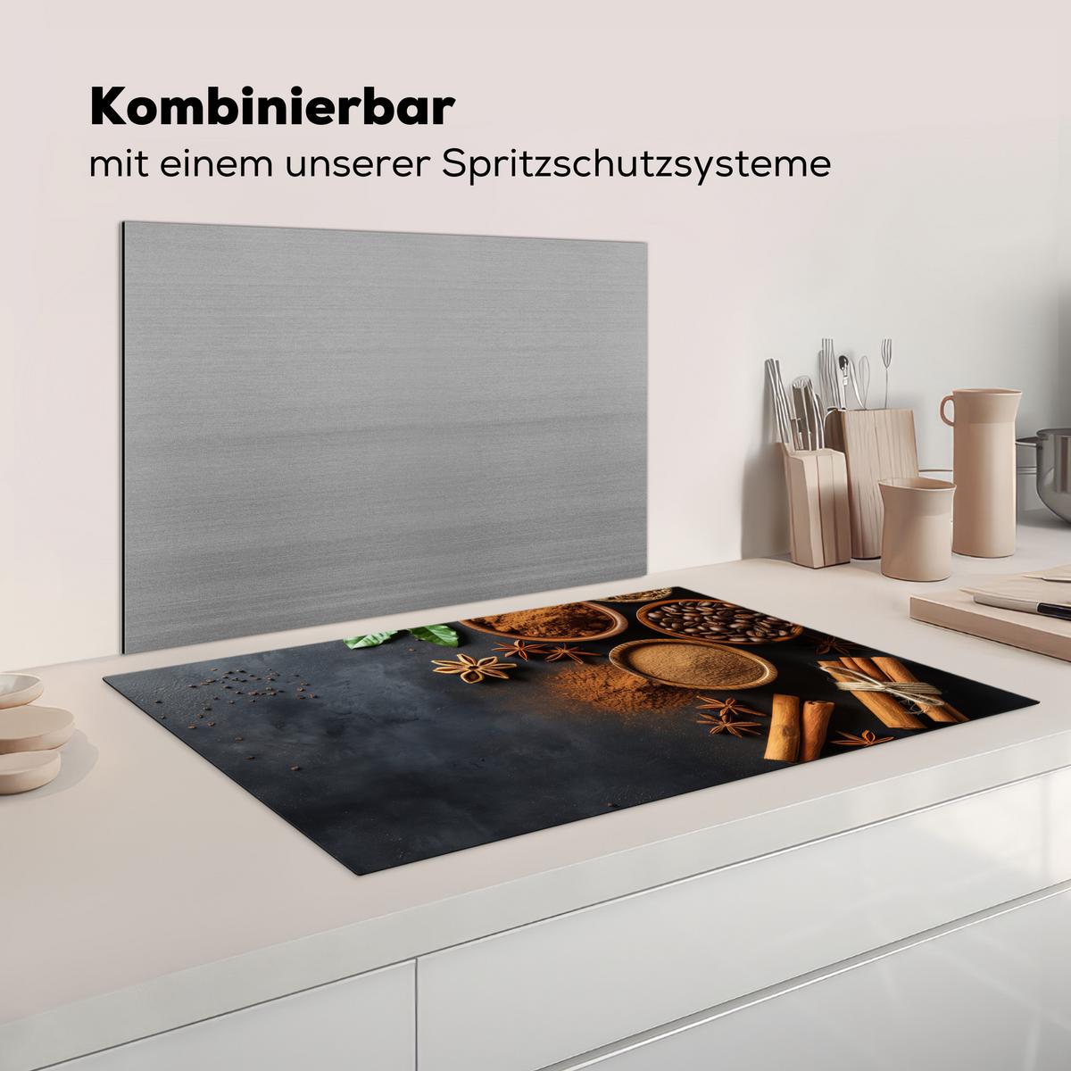 HERDABDECKPLATTE Zimt - Beton - Kaffee - Zimtstangen - Gewürze Ceranfeldabdeckung 85x52 cm - Mokka, Kunststoff (85/52/0.2cm) - MuchoWow