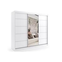 KLEIDERSCHRANK mit Spiegel-Schiebetüren und Aluminium-Leisten, LED-Beleuchtung - MAKI - 180 cm Weiß - Weiß, Holzwerkstoff (180/216/61cm) - ALTDECOR