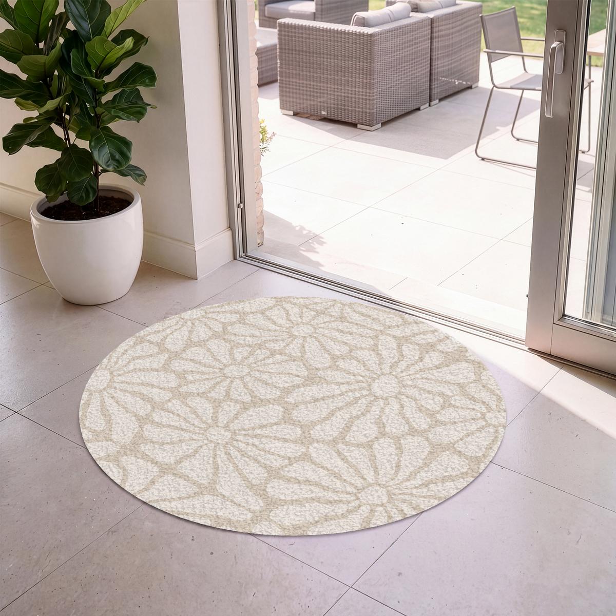 FUSSMATTE Floral - Druck - Beige - Braun - Minimalistisch Schmutzfangmatte 120x120 cm - Sandfarben, Kunststoff (120/0.4cm) - MuchoWow