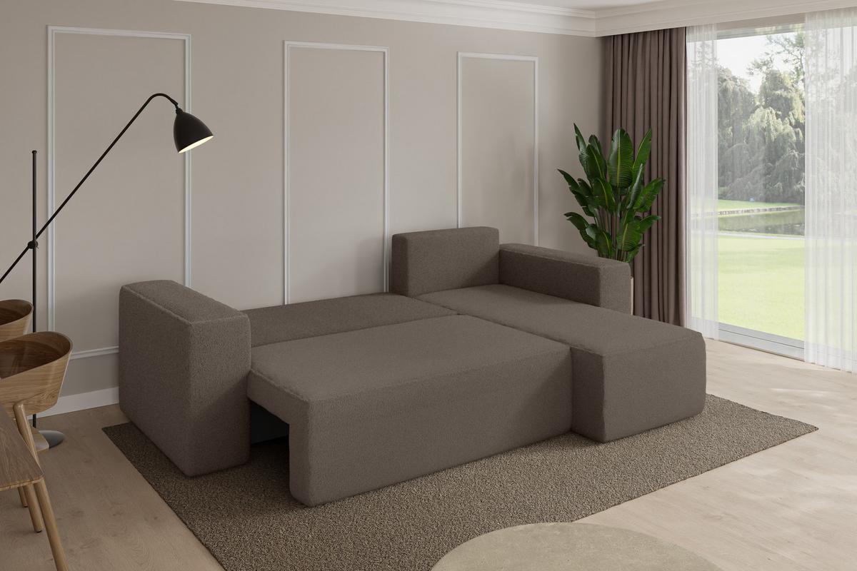 ECKSOFA mit Schlaffunktion Ottomane Rechts SENO-L 249x139x85 Braun Bouclé - Schwarz/Braun, Holzwerkstoff/Kunststoff (249/139cm) - ALTDECOR