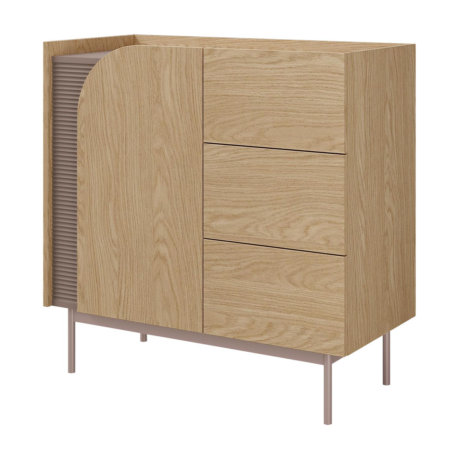 KOMMODE Camel mit 1 Tür und 3 Schubladen, geriffeltem Detail, 90 cm, Frühlingseiche + Toffee - Eichefarben, Holzwerkstoff/Metall (92/90/42cm) - Beautysofa