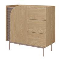 KOMMODE Camel mit 1 Tür und 3 Schubladen, geriffeltem Detail, 90 cm, Frühlingseiche + Toffee - Eichefarben, Holzwerkstoff/Metall (92/90/42cm) - Beautysofa
