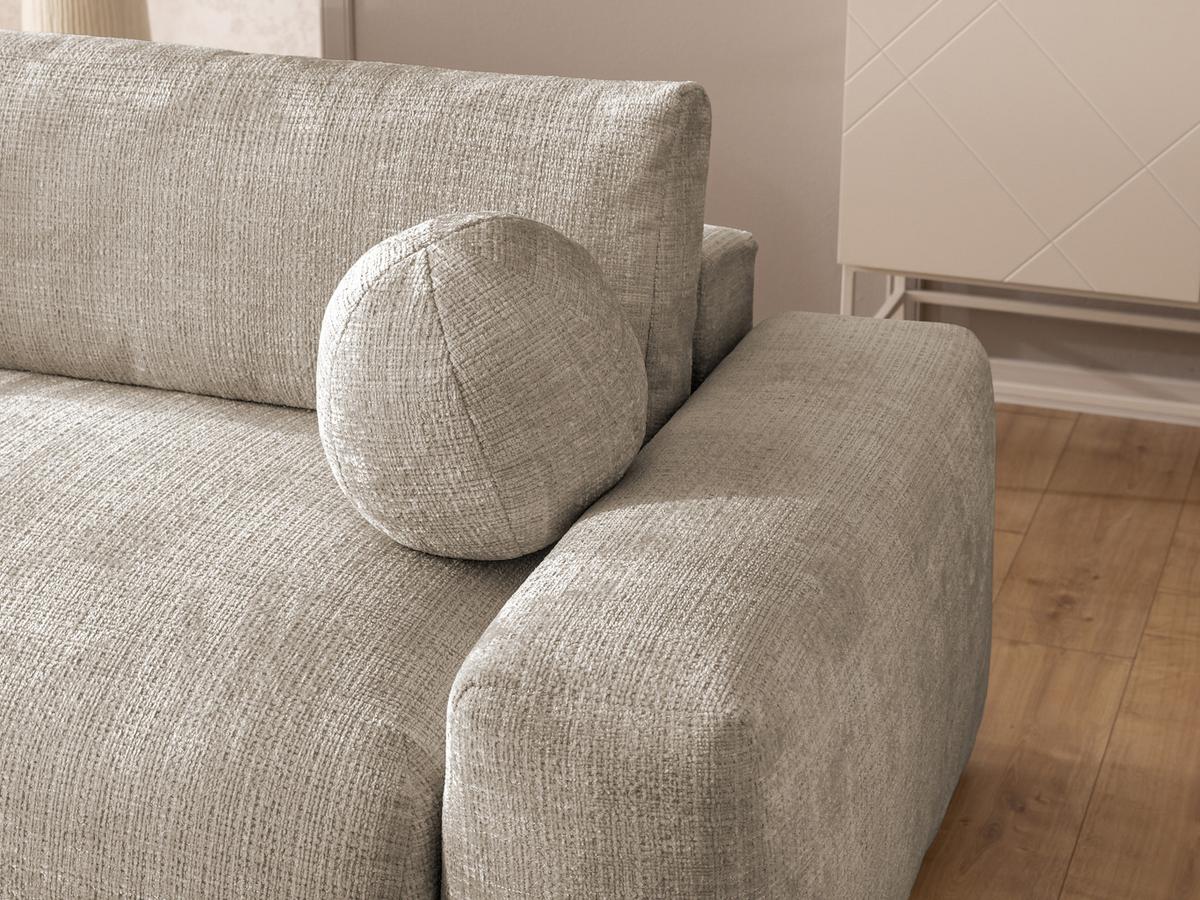 ECKSOFA Puffy mit Schlaffunktion und Bettkasten - besonders weich und puffig aus Dunkelbeige Chenille-Stoff - Ottomane links - Beige/Schwarz, Holz/Kunststoff (138/266cm) - S-Style Möbel