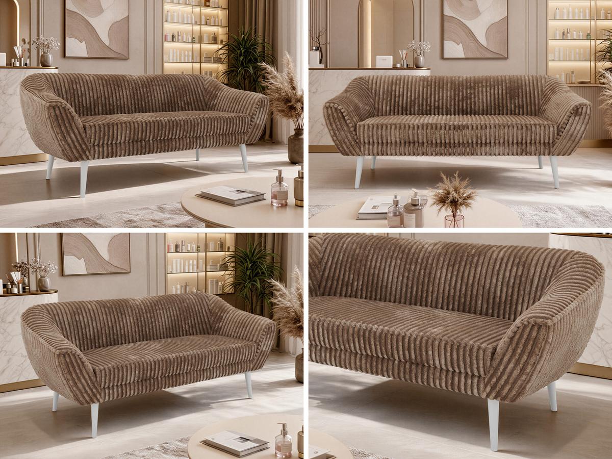 3-SITZER-SOFA PIRS - Braun Cord - Weiße Beine - Braun/Weiß, Holzwerkstoff/Textil (180/75/74cm) - MKS