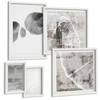 BILDER SET 5er Set - 50x50 cm & 20x30 cm & 40x60 cm Weißer Rahmen - Abstrakte moderne Formen - Weiß, Kunststoff (40/60cm) - TULUP