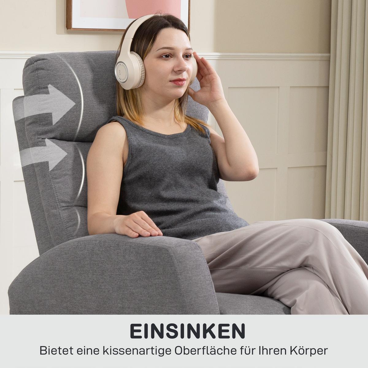 RELAXSESSEL, Fernsehsessel mit Liegefunktion, Gepolstert TV-Sessel mit Fußteil - Dunkelgrau, Kunststoff (76/103/93cm) - HOMCOM
