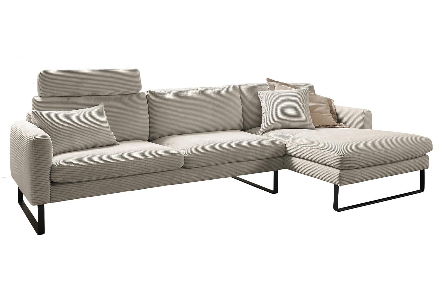 ECKSOFA RICARDA Granit Cord - Greige/Schwarz, Textil/Metall (298/154cm) - KAWOLA