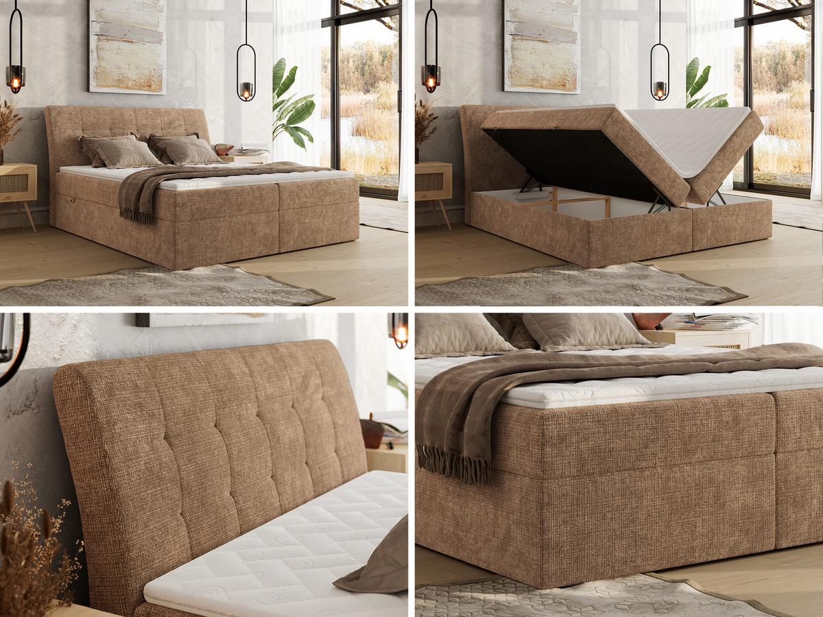 BOXBETT DAGOS 120/200 - Hellbraun Schenille grob gewebt - H3 - Topper Visco - Hellbraun, Textil (120/200cm) - MKS