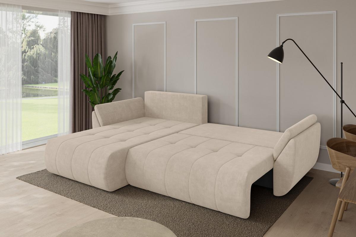 ECKSOFA mit Schlaffunktion Ottomane Links TOKO-L 277x194x86 Beige Velours - Schwarz/Sahara, Holzwerkstoff/Kunststoff (277/194cm) - ALTDECOR