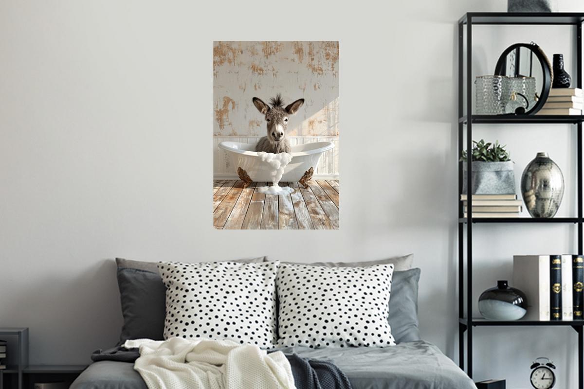 WANDTATTOO Esel - Tiere - Badewanne - Schaumstoff Wandbild 40x60 cm - Weiß, Kunststoff (40/60/0.1cm) - MuchoWow