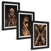 BILDER SET 3er Set - 20x30 cm Schwarzer Rahmen - Porträts afrikanischer Frauen - Schwarz, Kunststoff (20/30cm) - TULUP