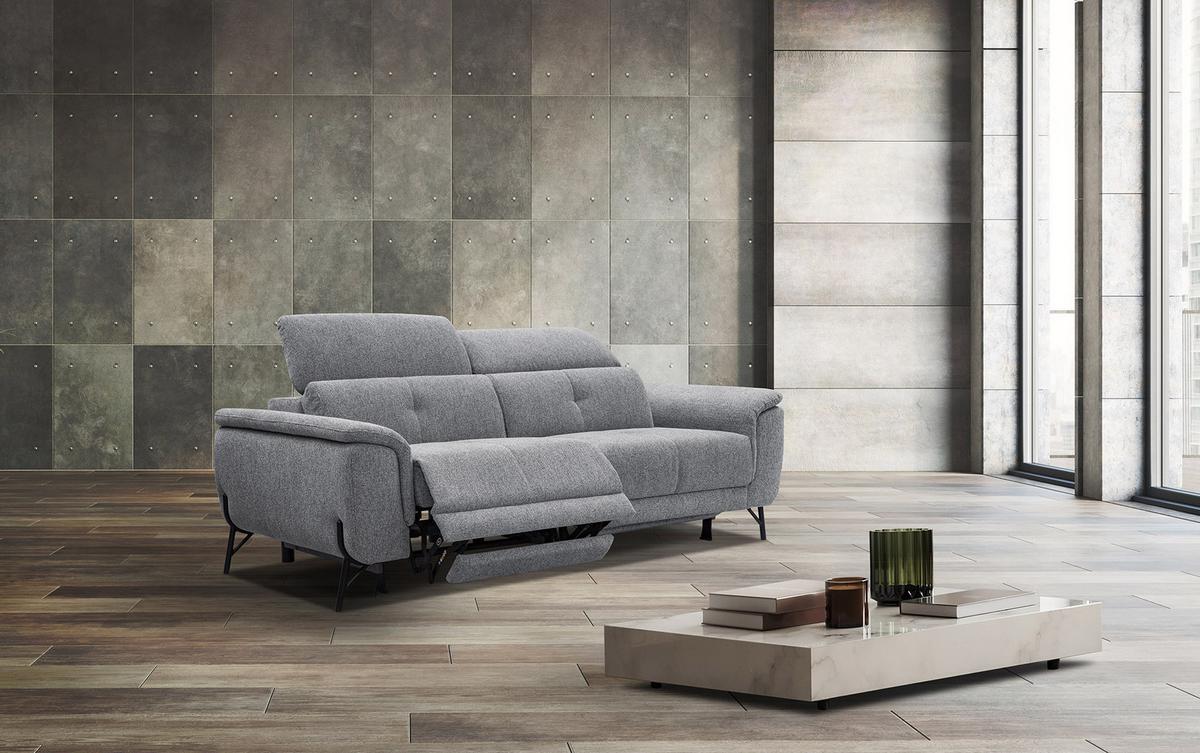 SOFA AVENA 3-Sitzer mit 2 Relaxfunktionen, grau - Grau, Holzwerkstoff/Textil (204/80/108cm) - Wozimo