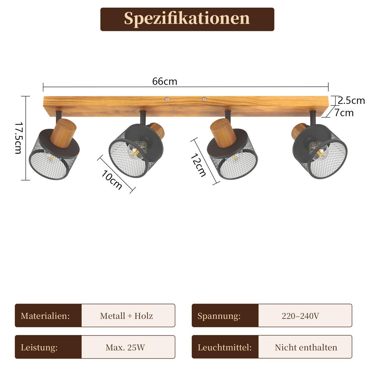 DECKENSTRAHLER Jixalin 66/10/17.5 cm - Schwarz, Holz/Metall (66/10/17.5cm) - ZMH