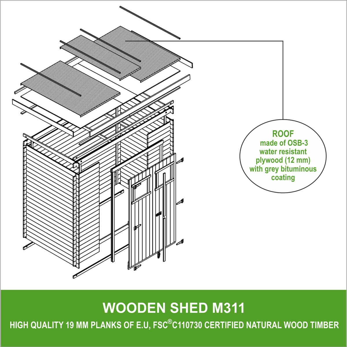 HOLZ-GARTENHAUS - B204xL142xH200 cm/ 2,22 m2 - M311 - Beige, Holz (204/200/142cm) - Timbela