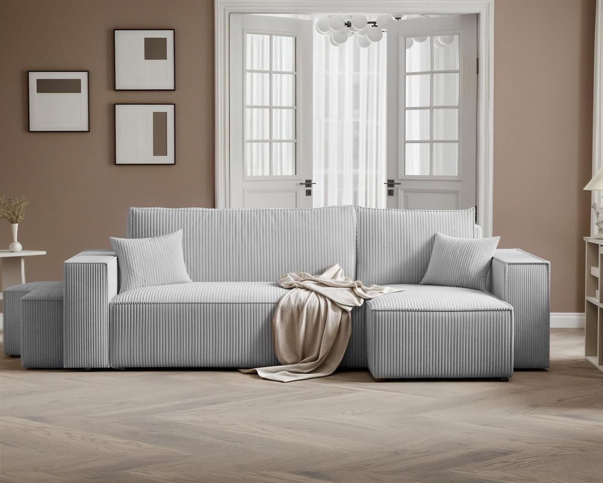 ECKSOFA Adara Inkl. Hocker - Hellgrau, Holzwerkstoff/Textil (145/262cm) - Fun Möbel