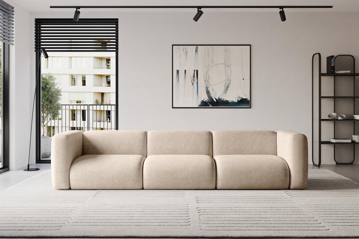 MODULARES Sofa 3-SITZER MIRA-S2 319x89x70 Beige cm Velours - Greige/Beige, Holzwerkstoff/Kunststoff (319/70/89cm) - ALTDECOR