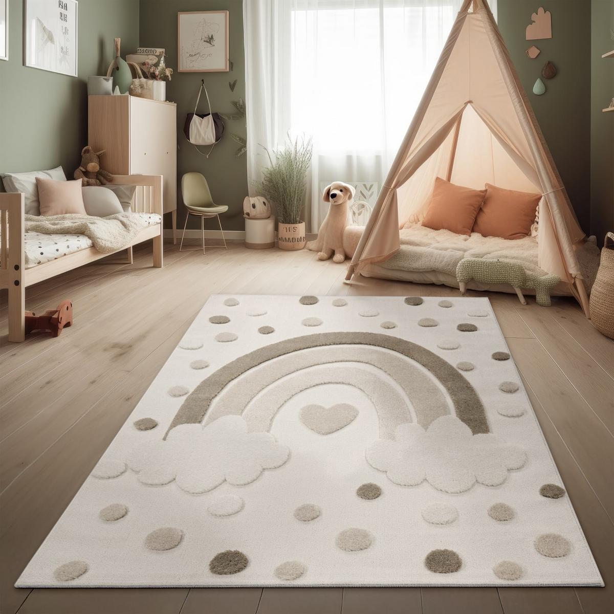 KINDERTEPPICH, mit Regenbogen-Motiv, Sand, 160 x 220 cm - Beige, Textil (220/160cm) - KADIMA DESIGN