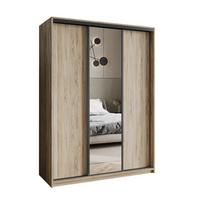 SCHWEBETÜRENSCHRANK TAVI 150/205/60 cm 3-türig mit Spiegel Sonoma Eiche - Sonoma Eiche, Holzwerkstoff (150/205/60cm) - MASSENO