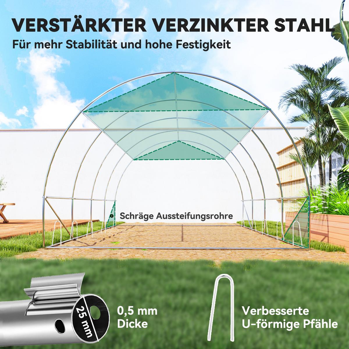 FOLIENTUNNEL, 400L x 300B x 198H cm - Grün, Kunststoff/Metall (300/198/400cm) - Outsunny