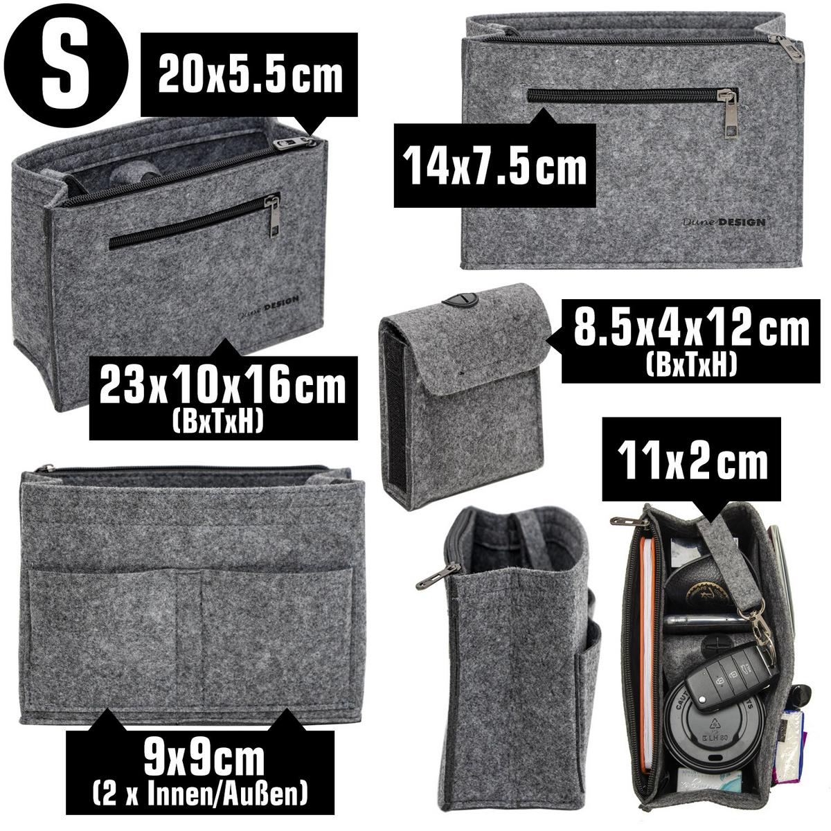 TASCHENORGANIZER S, Filz, 23x10x16cm, Grau - Grau, Kunststoff (23/10/16cm) - Dunedesign