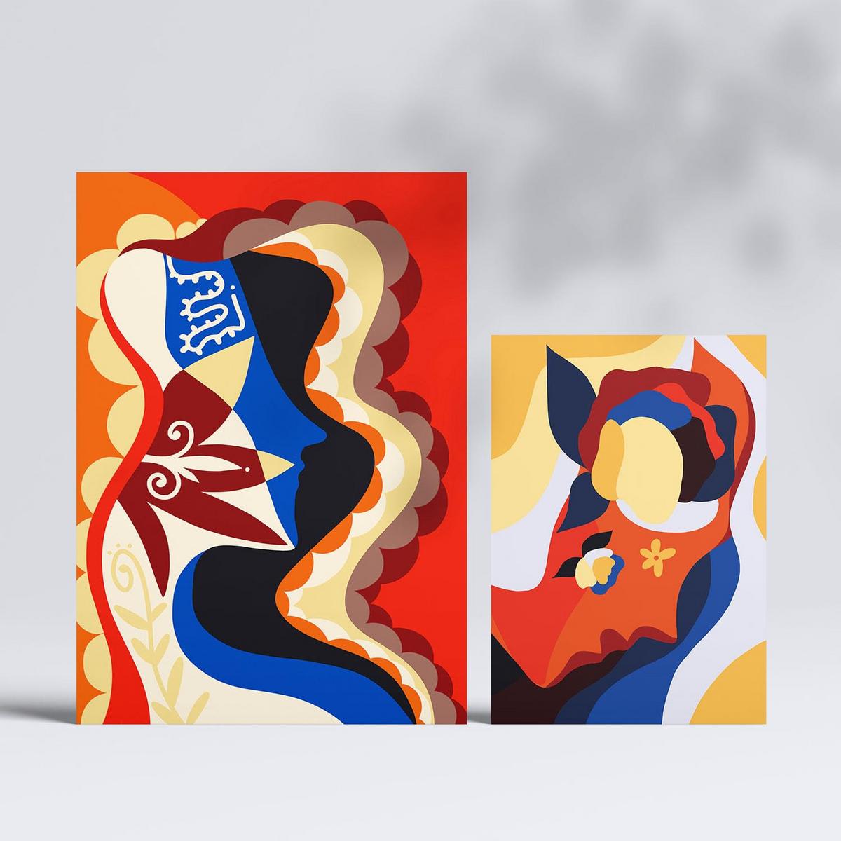 POSTER Set Mit 6 Rococo Arts 2 In Weibliche Zusammenfassung Ästhetische Dekorative Gemälde Für Ihr Wohnzimmer, Schlafzimmer, Zuhause A3 & A4 Rahmenlos - Klar, Papier (29/3cm) - Nacnic
